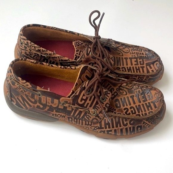 Twisted X Leather Boat Mocasines Brown Lace Up Size 5 Youth Fit Like Adult 8.5 - Picture 1 of 13